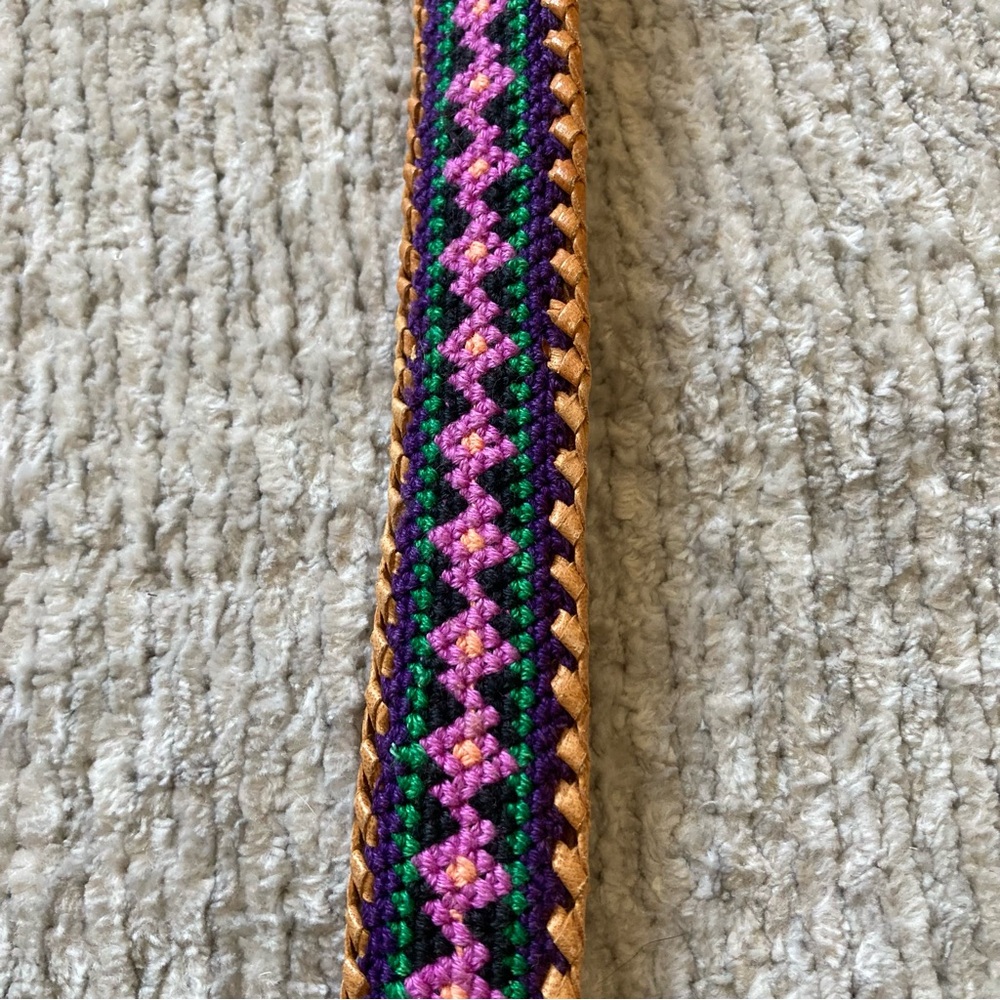 Vintage Colorful Woven Fabric‎ & Leather Belt 34 Boho Western Classic
